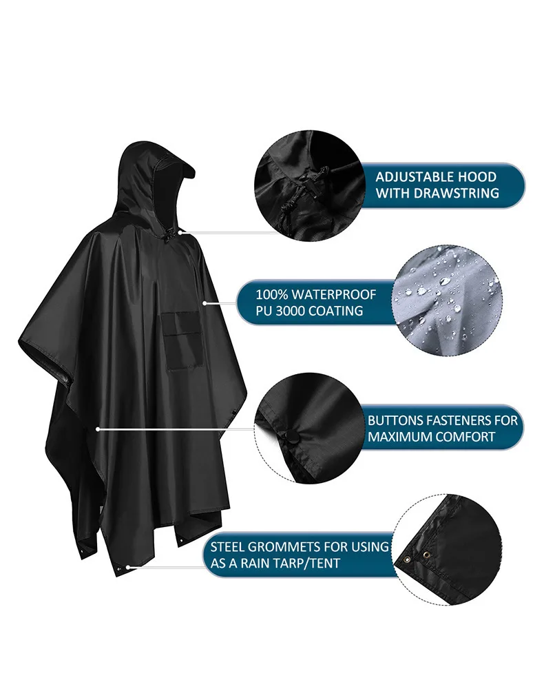 Camping Rain Poncho - 2026 للرحلات والتخييم، معطف مطر مقاوم
